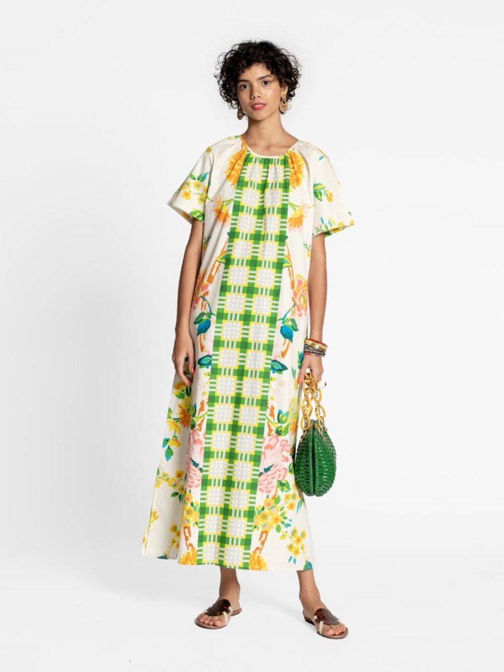 Windowpane Floral Maxi Dress